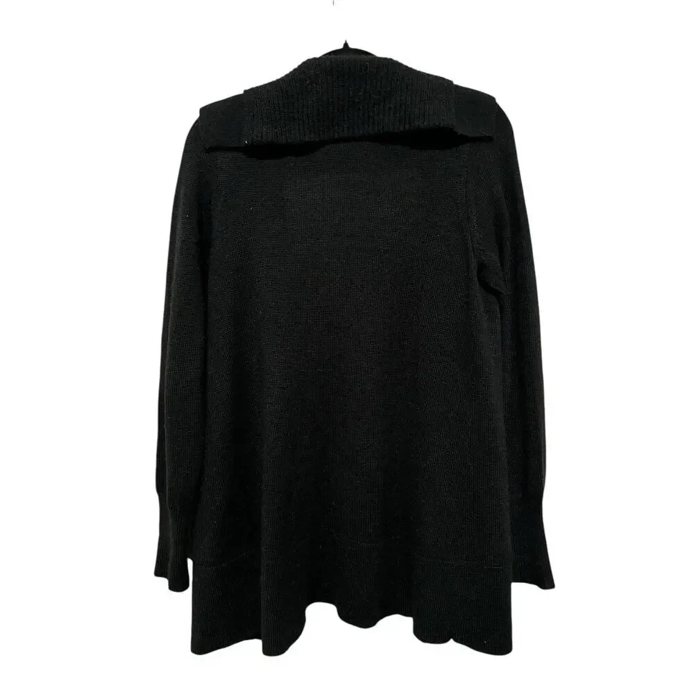 J Crew Sweater Size M Black Open Front Chelsea Cardigan Pockets